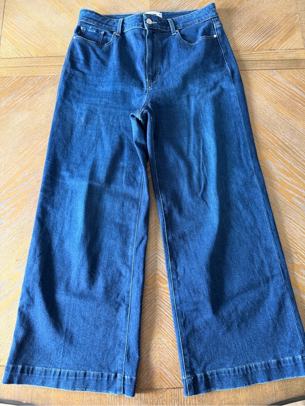 PAIGE Anessa High Rise Wide Leg Jeans Size 31 Dark Wash Stretch Denim